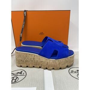 Hermes EZE 30 Sandals Ocean Blue NIB 38